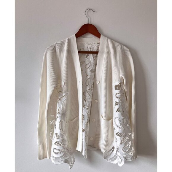 SACAI Paisley Lace Rib Knit Cardigan White Size 1/ Small - Picture 3 of 8